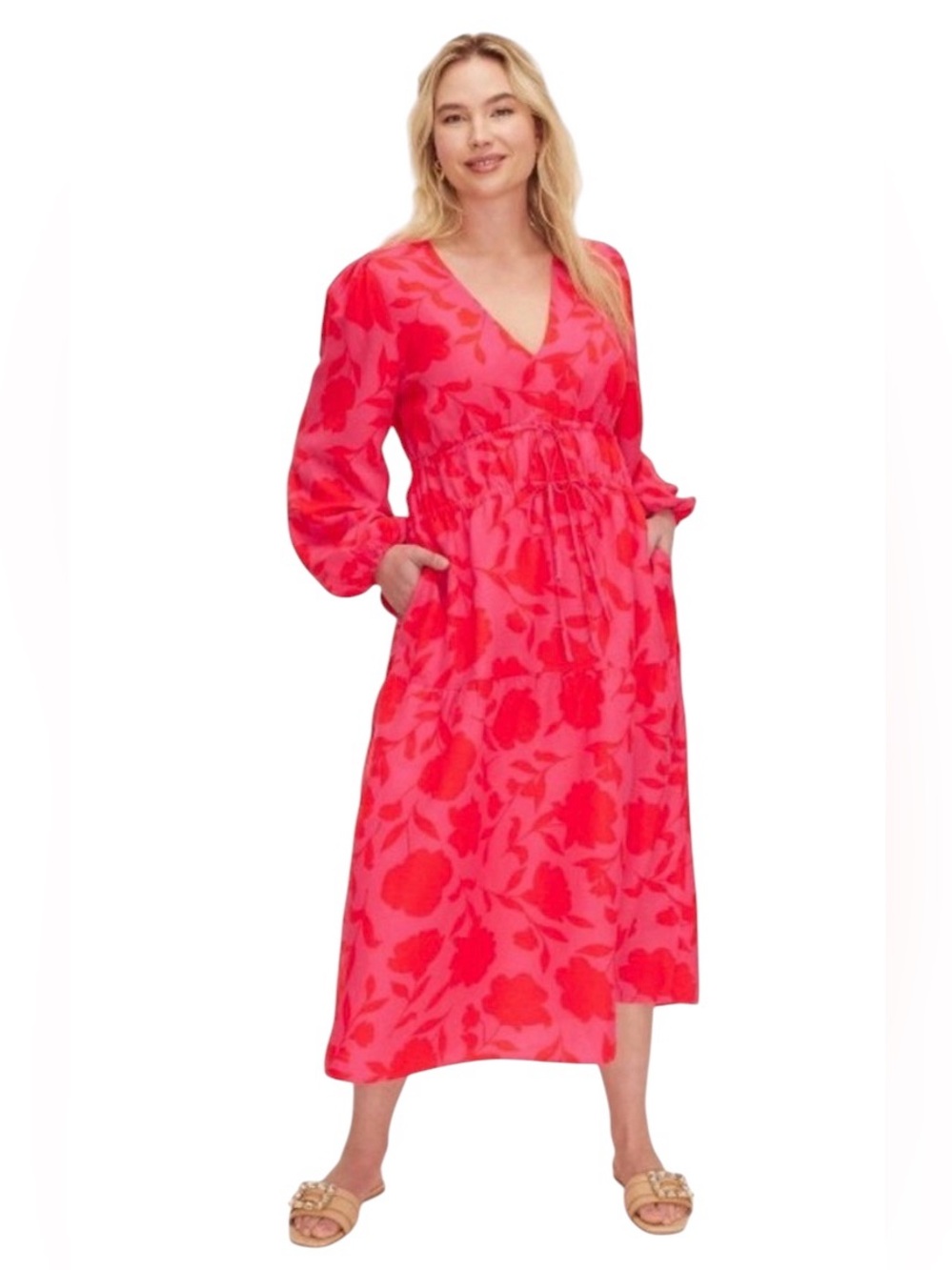 Kate Spade x Target 55% Linen Pink and Red Floral Maxi Dress,Size XXL,NWT